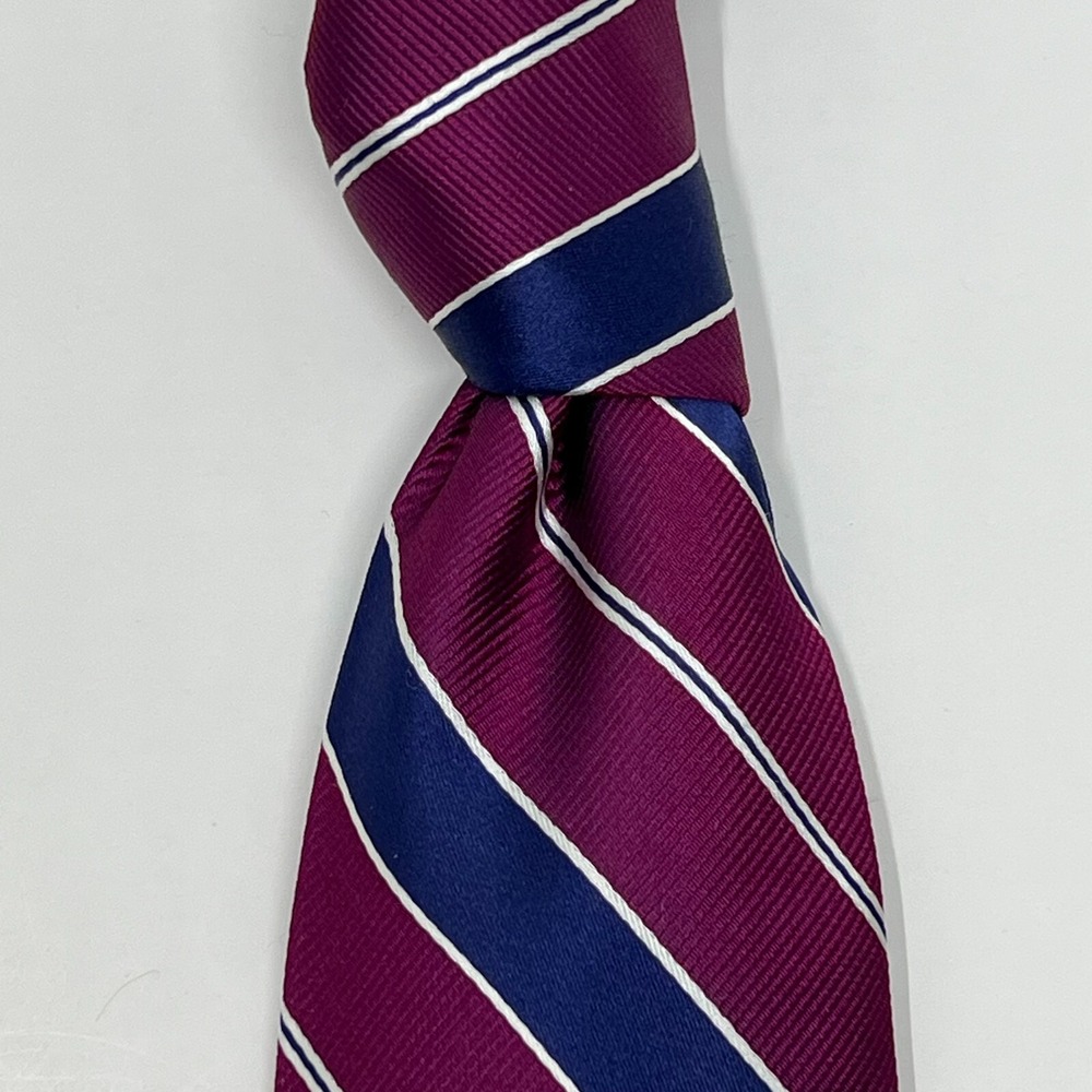 Tommy Hilfiger Men's 100% Silk Tie Stripe Burgundy/Deep Violet/White Vintage NWT